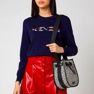 NEW KENZO Knit Monogram Jacquard Pink Leather Trim Bucket Crossbody Bag
